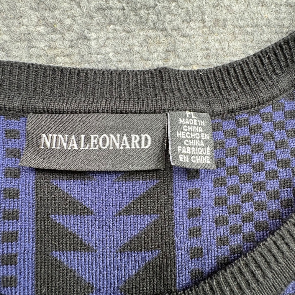 Nina Leonard‎ Sweater Dress Womens L Blue Black Geometric Aztec Boho Artsy Fairy - Picture 5 of 11